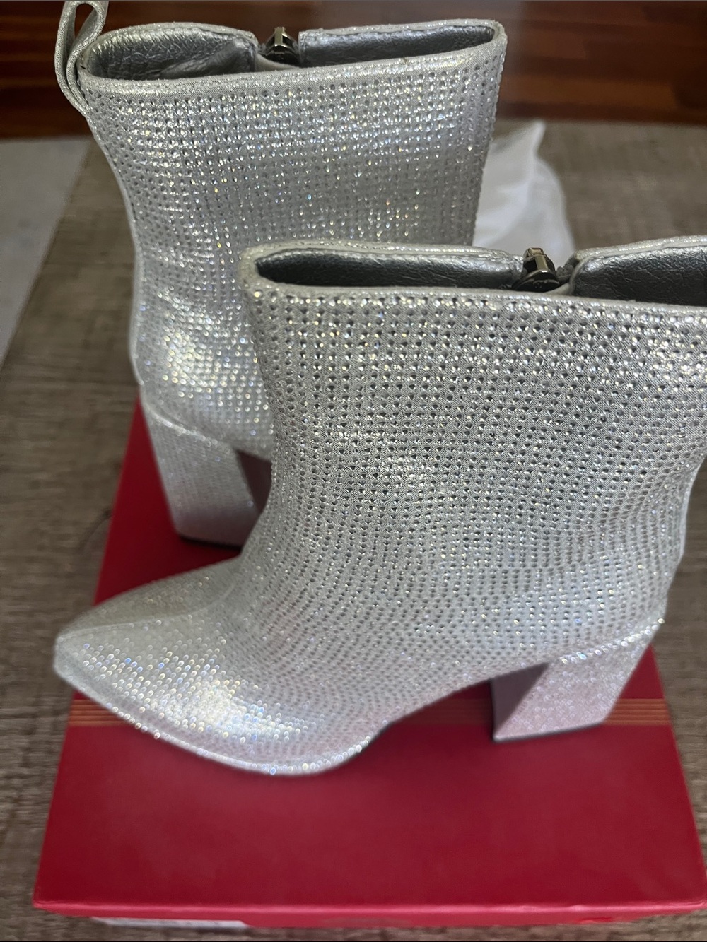Sparkling Silver Rhinestone Platform Ankle Boots